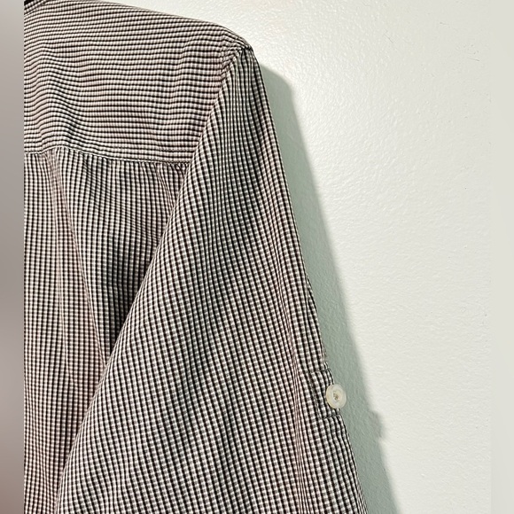 Max Brown & White Micro Gingham Long Sleeve Shirt - Men’s L - Picture 3 of 14